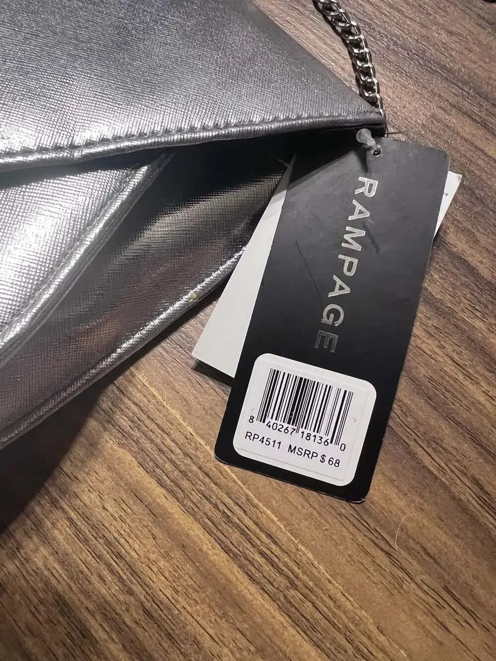 NWT Silver Rampage Purse with Chain Strap